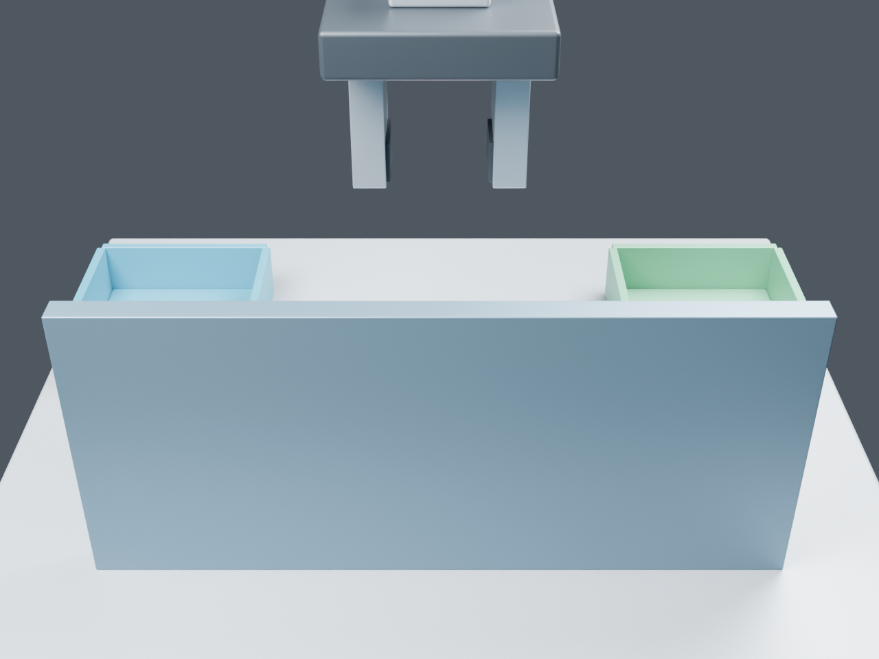 Layout B from the same camera: the divider has moved forward, but the cube remains hidden behind it.