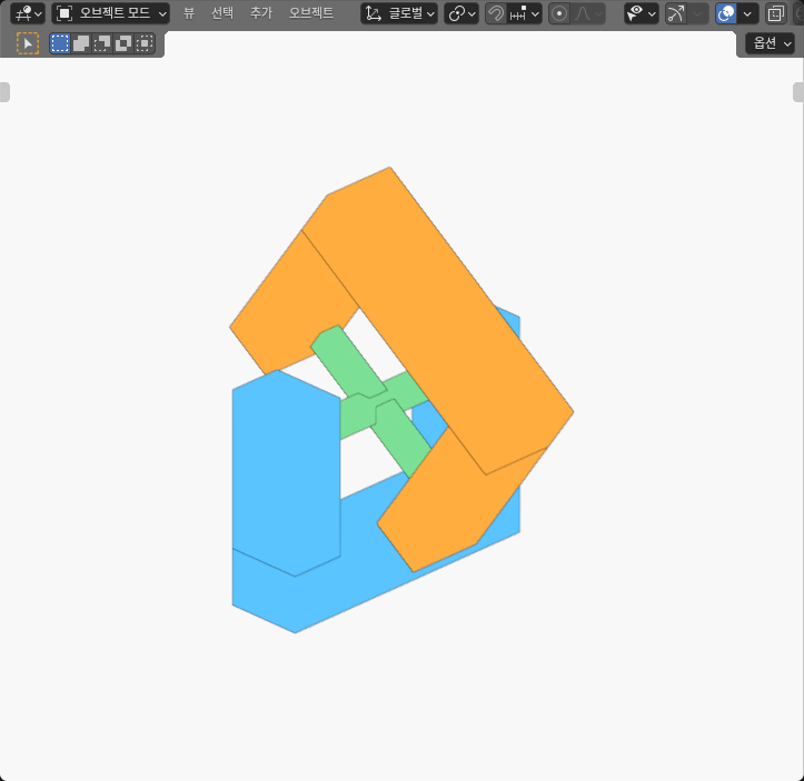 Actual Blender universal-joint fork envelopes at 90-degree input phase: blue input, orange output and green references