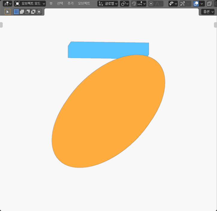 Actual Blender wide flat follower at 45 degrees: orange faceted cam and blue 40 mm follower