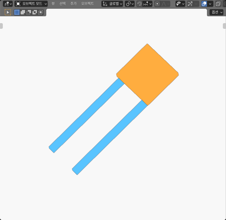 Actual Blender 50 mm carriage position: orange carriage above two blue finite rails with covered ends occluded