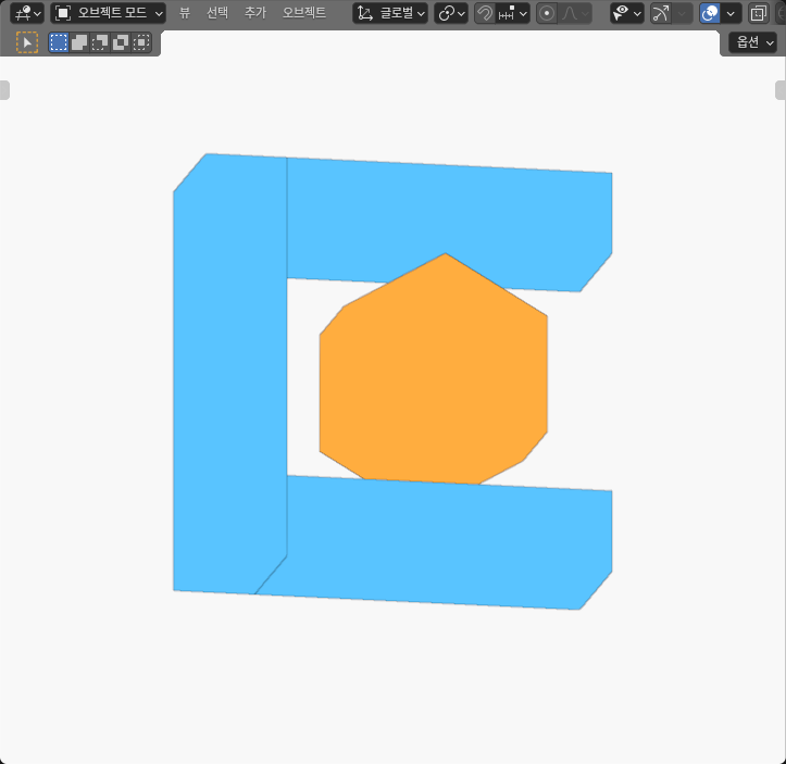 Actual Blender 30 degree hex head between blue finite jaws and a left rear bridge