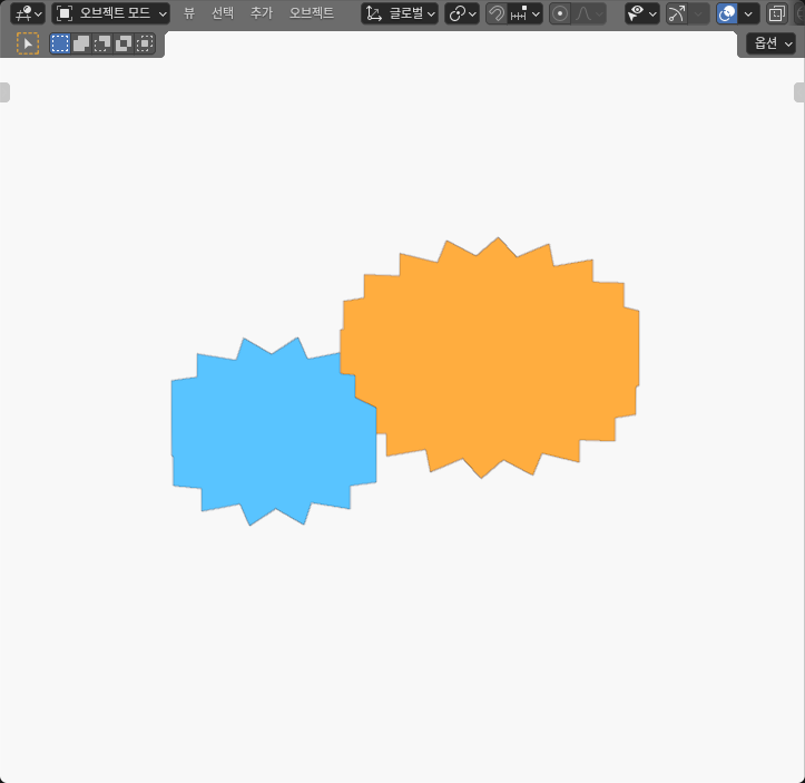 Actual Blender blue pinion and orange gear envelopes at 6 mm axial offset