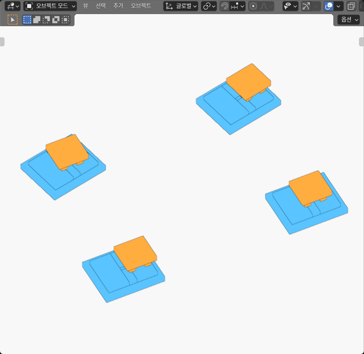 Four complete Blender sample-carrier and head assemblies in an opaque viewport