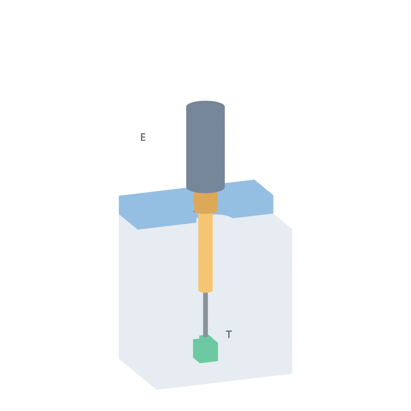 The whole driver at a deeper 50 mm target, with its wider collar crossing the 16 mm opening